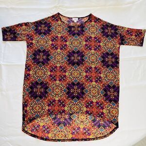 LulaRoe Irma Womens Multicolor Aztec Hi Low Tunic Shirt Stretch Travel M 0710